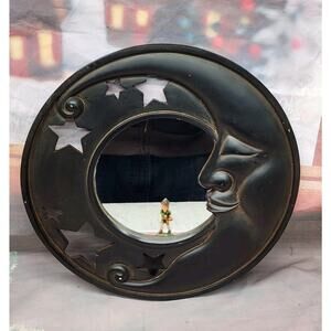 1990's Boho Style Celestial Crescent Moon and Stars 12" Wall Mirror